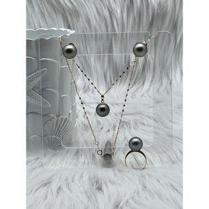 South Sea Pearl Cobalt Complete Set 12.7-12.8mm 14k yellow gold